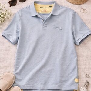 Orvis Light Blue Cotton Polo Shirt XXL Preppy Golf Casual